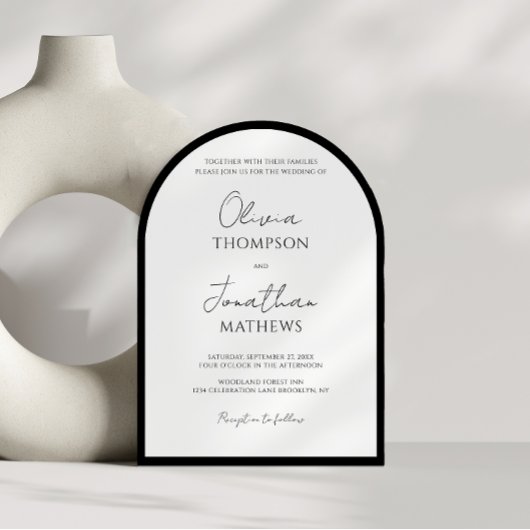Invitation Arche Mariage de script de bordure simple en noir