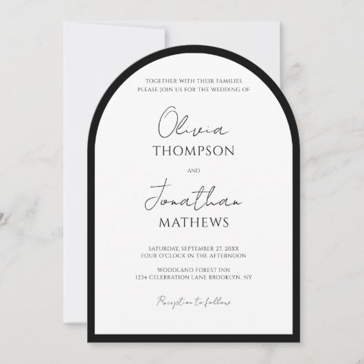 Invitation Arche Mariage de script de bordure simple en noir  (Devant)