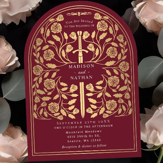 Invitation Arche Mariage d'épée d'or Red Royal