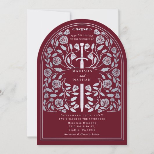 Invitation Arche Mariage d'épée médiévale rouge (Devant)