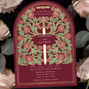 Invitation Arche Mariage d'épée médiévale rouge