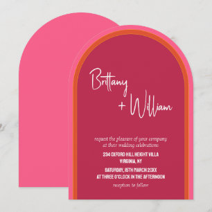 Invitation Arche Mariage d'été moderne rose et orange