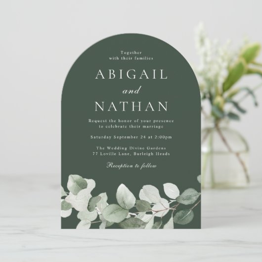 Invitation Arche Mariage feuille verte (Debout devant)