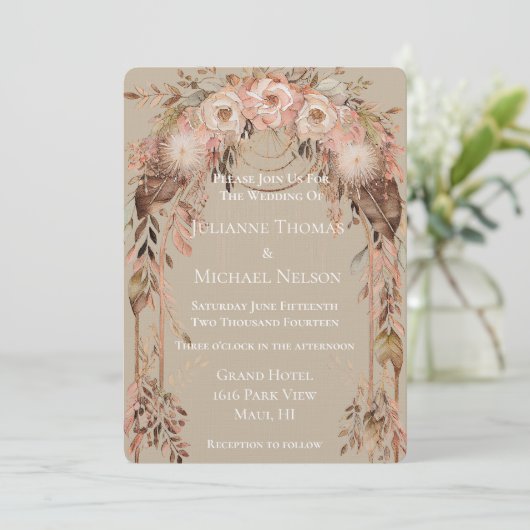 Invitation Arche Mariage florale Boho à crème rose pâle (Debout devant)