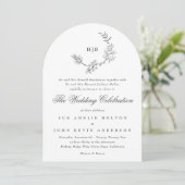 Invitation Arche Mariage monogramme à couronne florale classi (Debout devant)