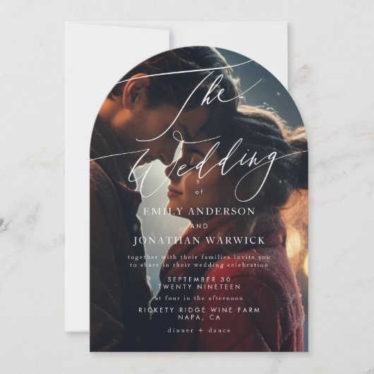 Invitation Arche Mariage photo moderne blanche et noire (Devant)