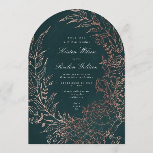 Invitation Arche Mariage romantique en cuivre à fleurs (Devant)