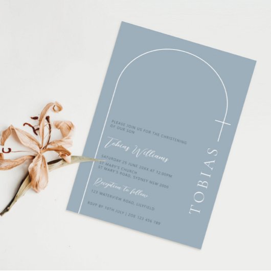Invitation Arche minimaliste bleu pour baptême