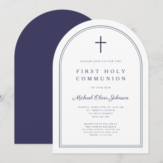 Invitation Arche Moderne de Première Communion pour Garçon en (Devant / Derrière)