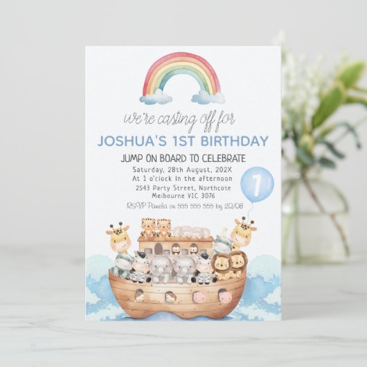 Invitation Arche multicolore Noah's Ark Boys 1er anniversaire (Debout devant)