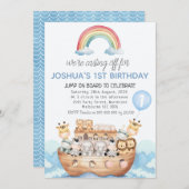 Invitation Arche multicolore Noah's Ark Boys 1er anniversaire (Devant / Derrière)