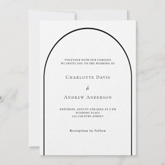 Invitation Arche noire blanche mariage moderne luxe (Devant)