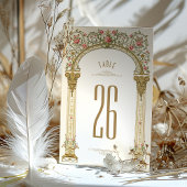 Invitation Arche Or Orné & Roses Rose Numéro de tableau