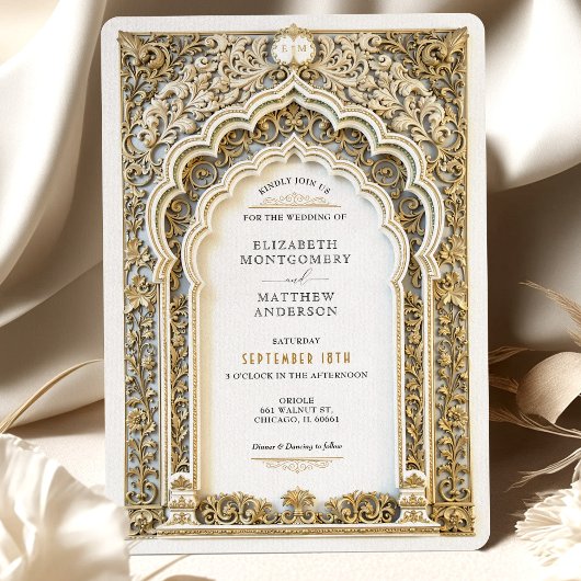 Invitation Arche ornate Mariage Filigree Gold de luxe