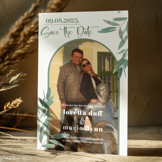 Invitation Arche photo Feuille verte Enregistrer la date