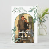 Invitation Arche photo Feuille verte Enregistrer la date (Debout devant)