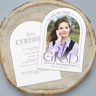 Invitation Arche photo minimaliste moderne Purple Graduation