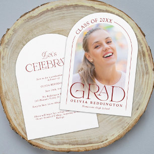 Invitation Arche photo minimaliste moderne Red Graduation Par