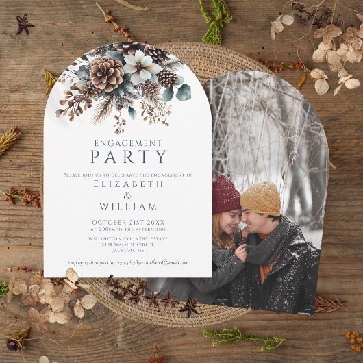 Invitation Arche photo Rustique Floral Pinecone
