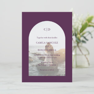 Invitation Arche photo simple d'aubergine Mariage moderne