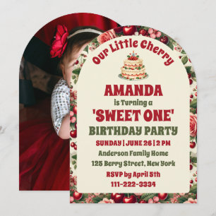 Invitation Arche photo vintage Cherry 'Sweet One' 1er anniver