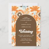 Invitation Arche rétro super orange brun et bleu fleurs (Devant)