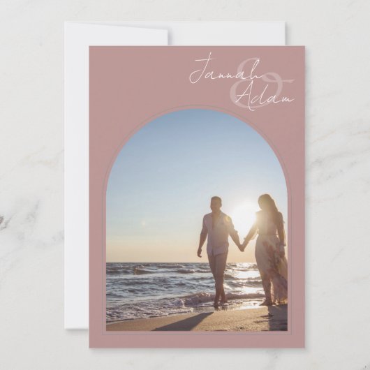 Invitation Arche rose Dusty moderne Mariage photo initial (Dos)