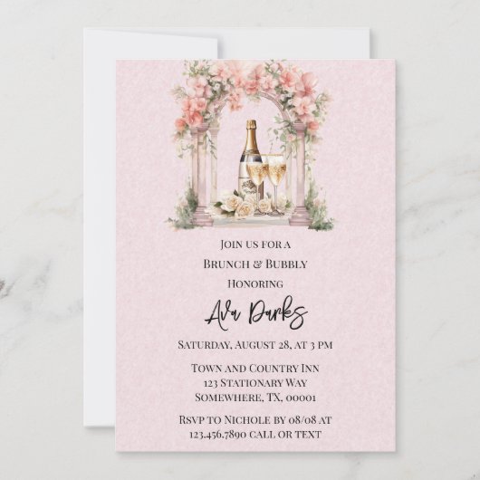 Invitation Arche rose Floral Champaiment Brunch & Bubbly (Devant)