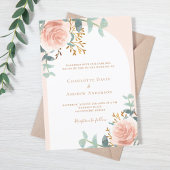 Invitation Arche rose or fleurie verdure luxuriante mariage d