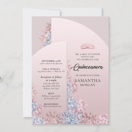 Invitation Arche rose or rousse rose ressort Quinceanera (Devant)