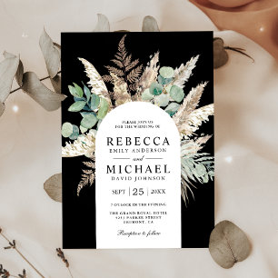 Invitation Arche Rustique Bohème Pampas Eucalyptus Noir pour 