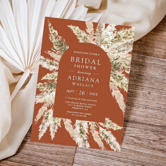 Invitation Arche rustique boho Pampas en terre cuite pour une