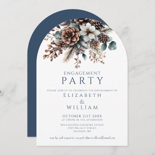 Invitation Arche Rustique Floral Pinecone (Devant / Derrière)