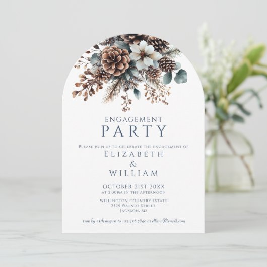 Invitation Arche Rustique Floral Pinecone (Debout devant)