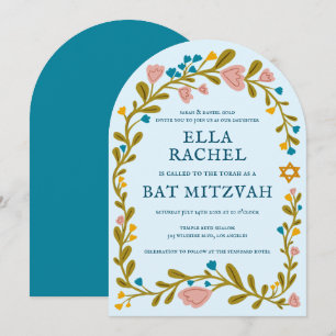 Invitation Arche sur mesure à Bat mitzvah de couronne de fleu