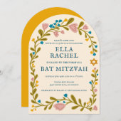 Invitation Arche sur mesure à Bat mitzvah de couronne de fleu (Devant / Derrière)