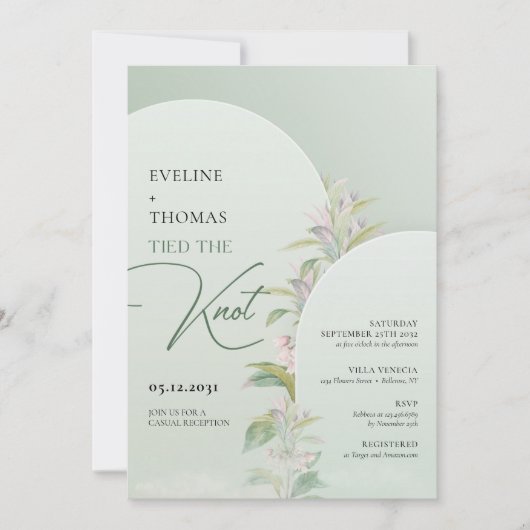 Invitation Arché vert eucalyptus blush floral lié noeud (Devant)