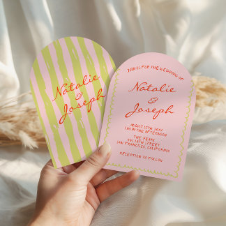 Invitation Arched Colorful Pinstripes Whimsical Wedding