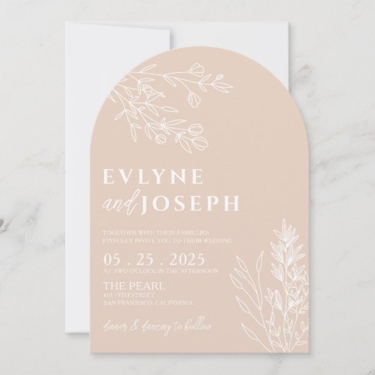 Invitation Arched Elegant Floral Blush Herbal Boho Wedding (Devant)