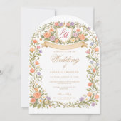 Invitation Arched Floral Wedding Monogram, Romantic Garden (Devant)