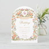 Invitation Arched Floral Wedding Monogram, Romantic Garden (Debout devant)