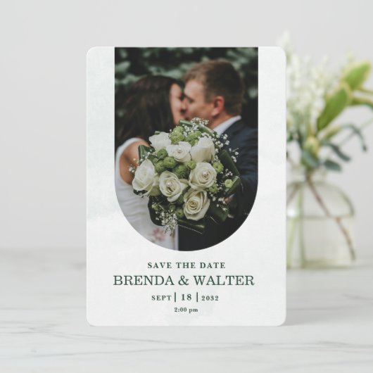 Invitation Arched Greenery White Rose Photo Wedding (Debout devant)