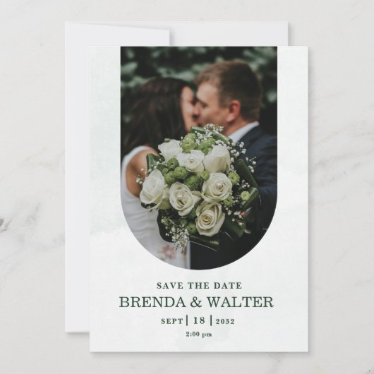 Invitation Arched Greenery White Rose Photo Wedding  (Devant)