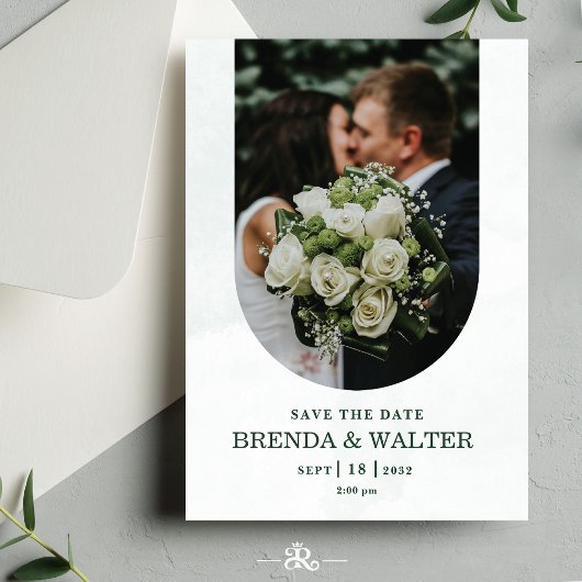 Invitation Arched Greenery White Rose Photo Wedding 
