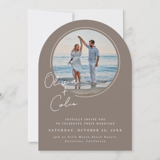 Invitation Arched Photo Casual Script First Names Wedding (Devant)
