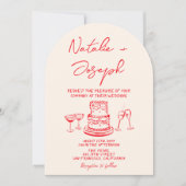 Invitation Arched Retro Hand Drawn Red Unique Photo Wedding (Devant)