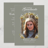 Invitation Arched Sage Green Floral Graduation (Devant / Derrière)