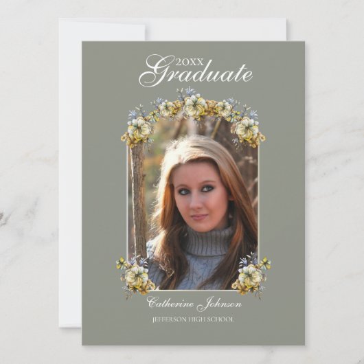 Invitation Arched Sage Green Floral Graduation (Devant)