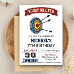 Invitation Archery Birthday Party<br><div class="desc">Amaze your guests with this archery theme birthday party invitation featuring an archery target and arrows with modern typography against a white background. Simply add your event details on this easy-to-use template to make it a one-of-a-kind invitation. Flip the card over to reveal a black and white stripes pattern on...</div>