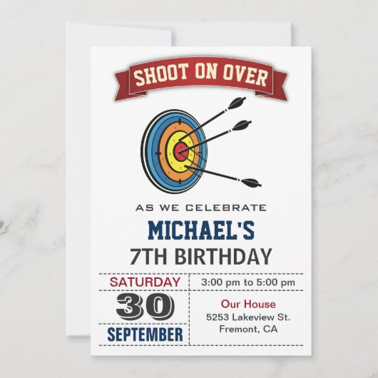 Invitation Archery Birthday Party (Devant)